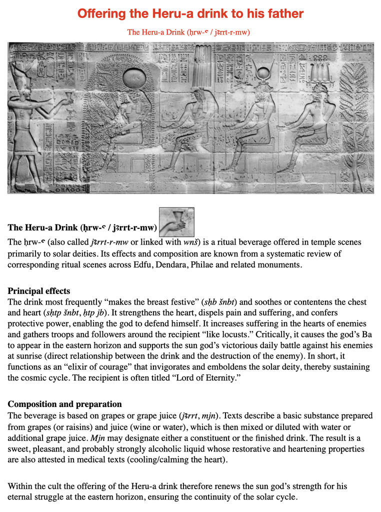 The Heru-a Drink (ḥrw-ꜥ / jꜣrrt-r-mw)