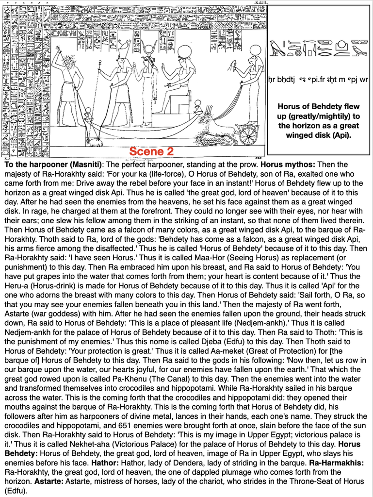 Wild myth drop! 
Ra commands Horus: "Smash the rebels!"
Horus becomes the giant Winged Disk, dives in rage—blinds them...
Harpooners finish 651 croc/hippo foes.
Boom: Edfu's names like "Victorious Palace" born.
Divine aerial annihilation!